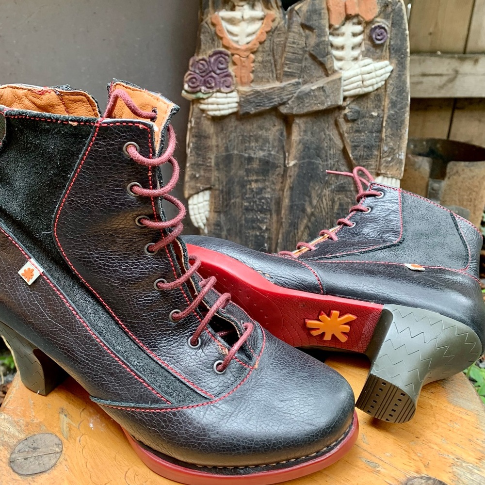 The Art Company Leather Ankle Boots Black & Red Lace-Up 36 / US 7 Spain - Picture 3 of 5